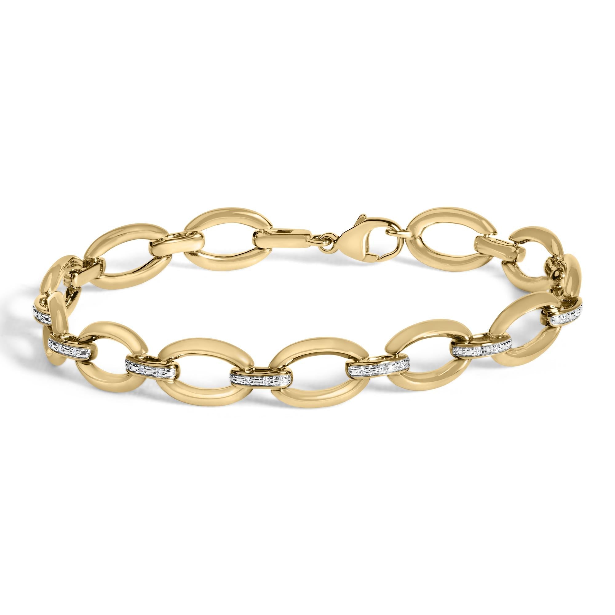 Pulsera de eslabones ovalados gruesos con diamantes de 1/10 ct. p.t. en vermeil de oro, foto 1