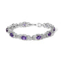 Pulsera de eslabones con halo entrelazado, amatista morada ovalada y diamantes en plata de ley, foto 1