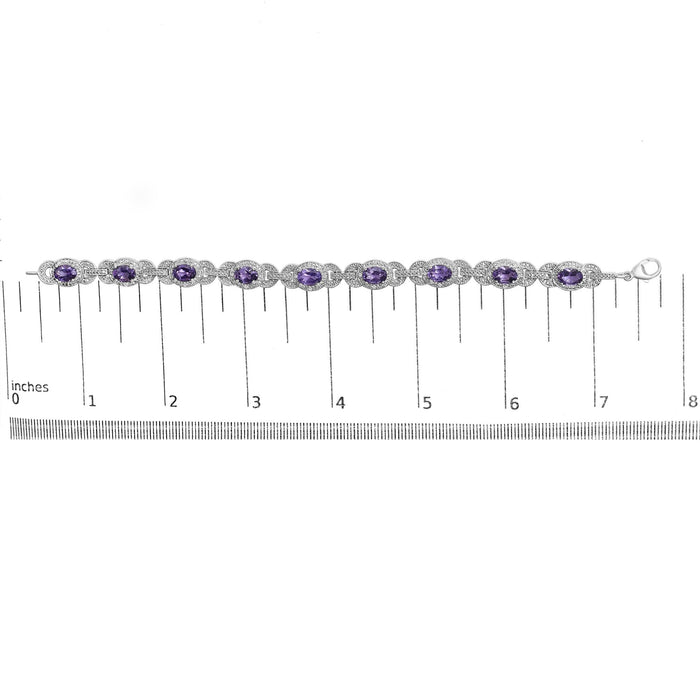 Pulsera de eslabones con halo entrelazado, amatista morada ovalada y diamantes en plata de ley, foto 5