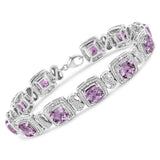 1/10 Ct. T.W. 7x7 mm Cushion-Cut Purple Amethyst and Round-Cut Diamond Square Shape Tennis Bracelet in Sterling Silver