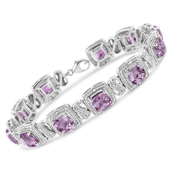 1/10 Ct. T.W. 7x7 mm Cushion-Cut Purple Amethyst and Round-Cut Diamond Square Shape Tennis Bracelet in Sterling Silver, photo 1