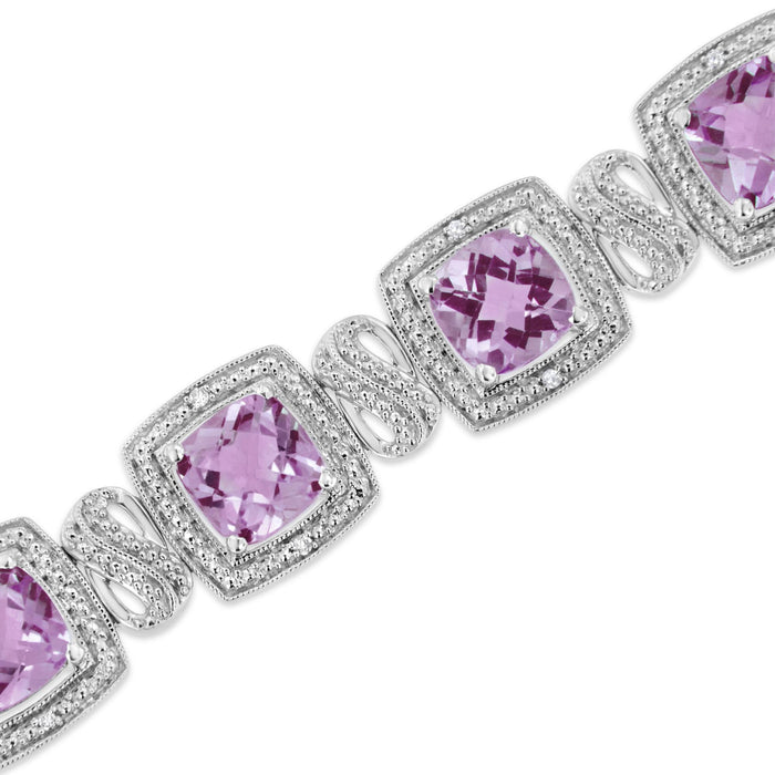 1/10 Ct. T.W. 7x7 mm Cushion-Cut Purple Amethyst and Round-Cut Diamond Square Shape Tennis Bracelet in Sterling Silver, photo 5