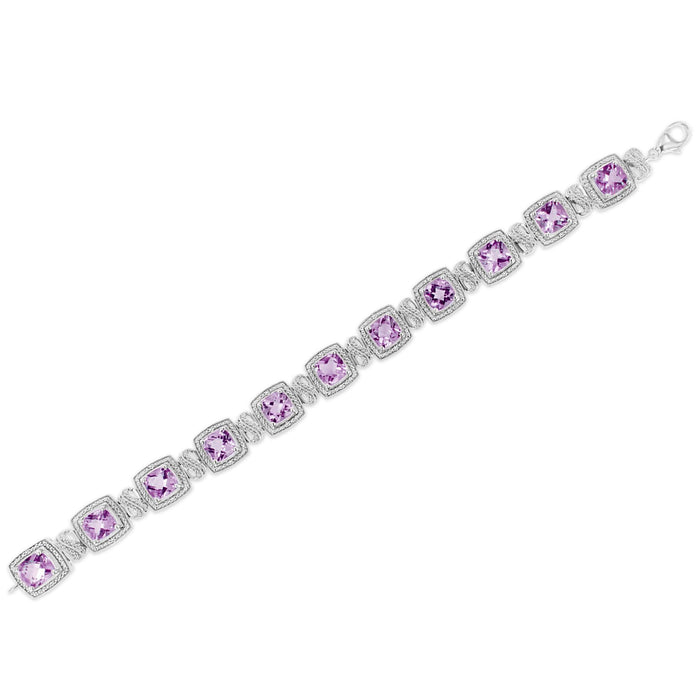 1/10 Ct. T.W. 7x7 mm Cushion-Cut Purple Amethyst and Round-Cut Diamond Square Shape Tennis Bracelet in Sterling Silver, photo 6