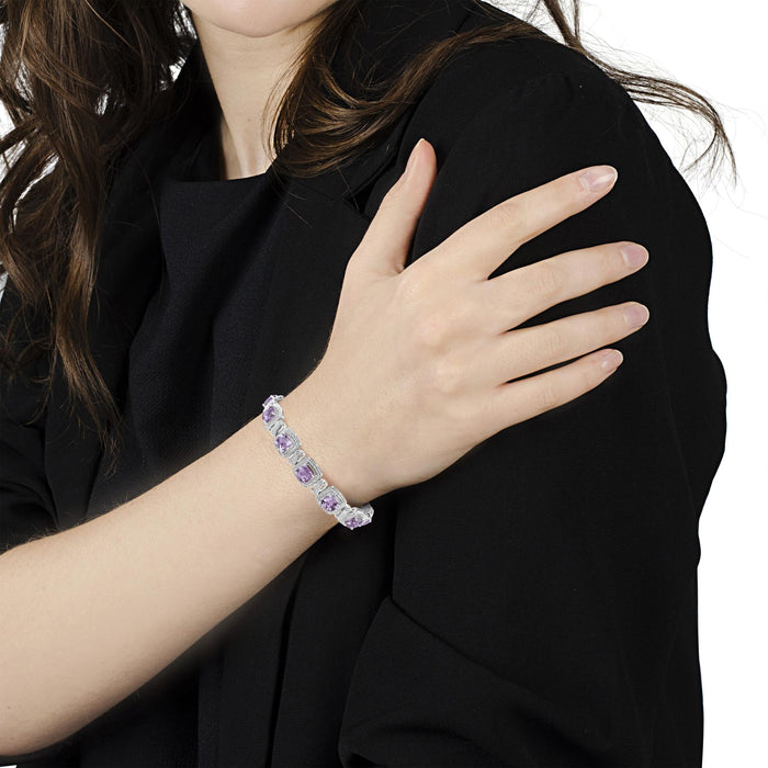 1/10 Ct. T.W. 7x7 mm Cushion-Cut Purple Amethyst and Round-Cut Diamond Square Shape Tennis Bracelet in Sterling Silver, photo 3