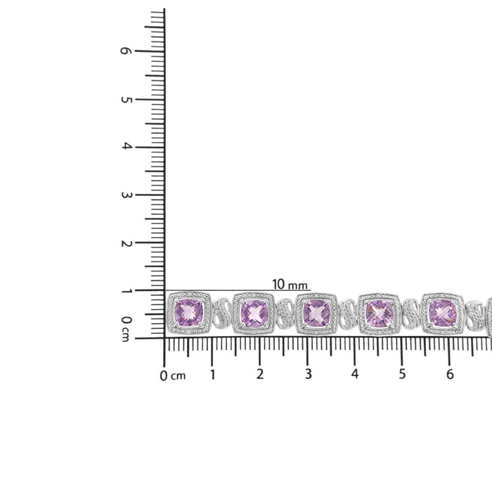 1/10 Ct. T.W. 7x7 mm Cushion-Cut Purple Amethyst and Round-Cut Diamond Square Shape Tennis Bracelet in Sterling Silver, photo 7