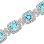 Pulsera tenis cuadrada con topacio azul talla cojín de 7x7 mm y diamantes de 1/10 ct. p.t. en plata de ley, foto 5