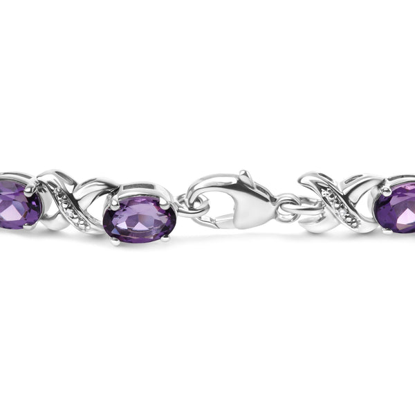 Pulsera de eslabones en X con amatista ovalada de 7x5mm y detalle de diamante en plata de ley, foto 2