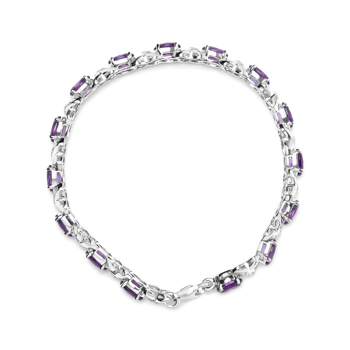 Pulsera de eslabones en X con amatista ovalada de 7x5mm y detalle de diamante en plata de ley, foto 4