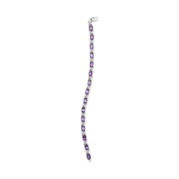 Pulsera de eslabones en X con amatista ovalada de 7x5mm y detalle de diamante en plata de ley, foto 5