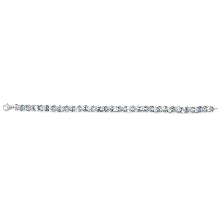 Pulsera tenis de eslabones en X con topacio azul ovalado de 16 ct. p.t. y detalle de diamante en plata de ley, foto 4