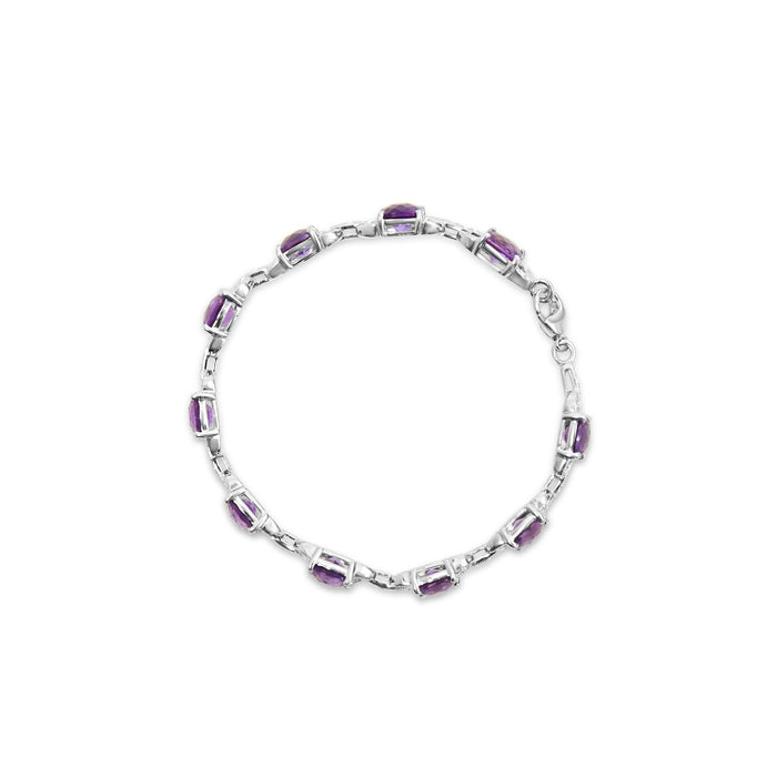 Pulsera tenis de eslabones con amatista de talla cojín de 7 mm y diamantes en plata de ley, foto 4