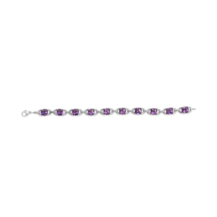 Pulsera tenis de eslabones con amatista de talla cojín de 7 mm y diamantes en plata de ley, foto 5