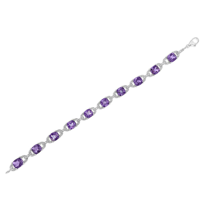 Pulsera tenis de eslabones con amatista de talla cojín de 7 mm y diamantes en plata de ley, foto 6
