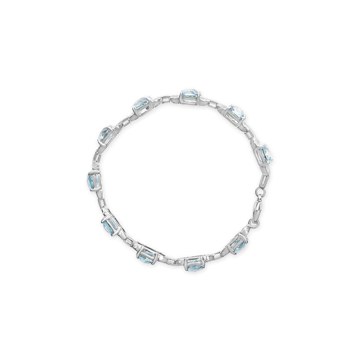 Pulsera tenis con topacio azul talla cojín de 7x7 mm y diamantes talla redonda de 1/20 ct. p.t. en plata de ley, foto 4
