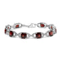Pulsera tenis de eslabones con granate rojo talla cojín a cuadros de 7x7mm y detalle de diamante en plata de ley, foto 1