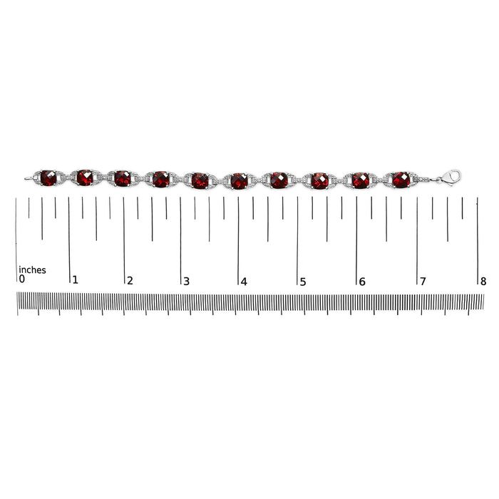 Pulsera tenis de eslabones con granate rojo talla cojín a cuadros de 7x7mm y detalle de diamante en plata de ley, foto 5