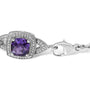 Pulsera de eslabones con halo vintage, amatista morada de 5x7 mm en talla tablero de ajedrez y diamantes en plata de ley, foto 2