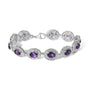 Pulsera de eslabones con halo de diamantes y amatista morada ovalada de 5x7mm en plata de ley, foto 1