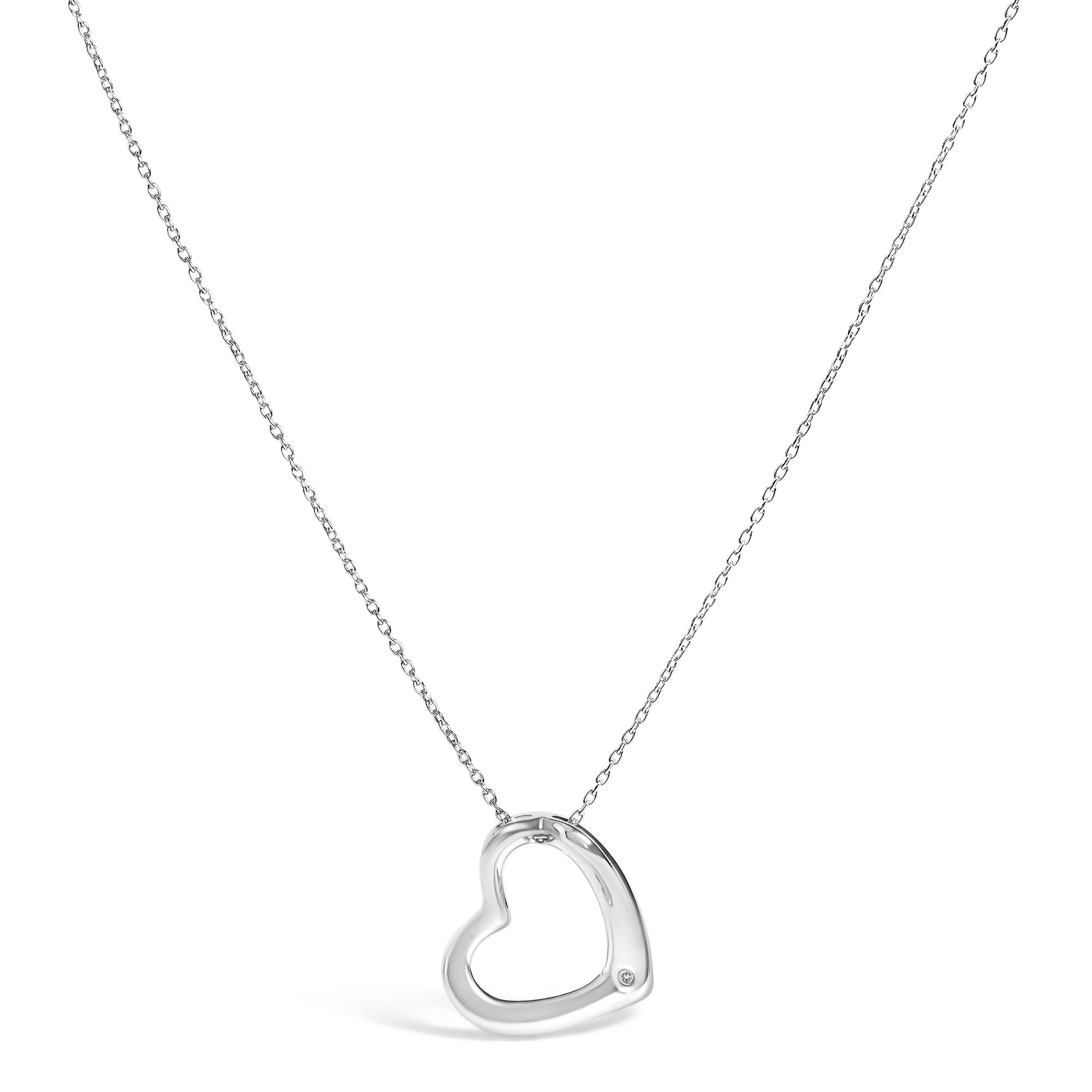 Bezel-Set Diamond Accent Heart Pendant Necklace in Sterling Silver, photo 1