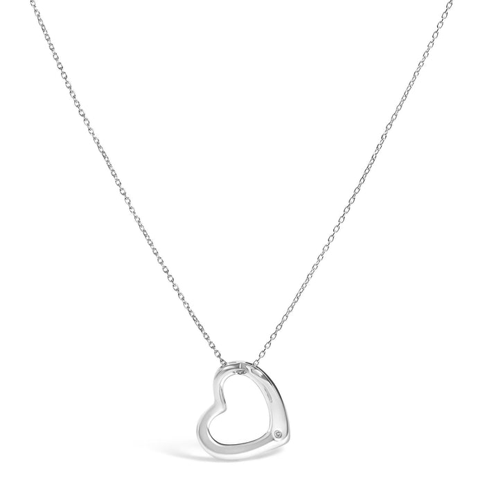 Bezel-Set Diamond Accent Heart Pendant Necklace in Sterling Silver, photo 1