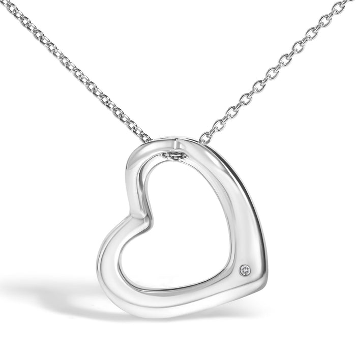 Bezel-Set Diamond Accent Heart Pendant Necklace in Sterling Silver, photo 2