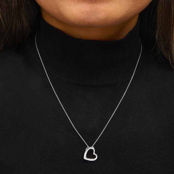 Bezel-Set Diamond Accent Heart Pendant Necklace in Sterling Silver, photo 3