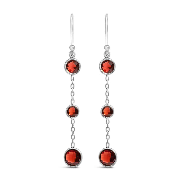 Graduating Bezel-Set Red Garnet Dangle Earrings in Sterling Silver, photo 1