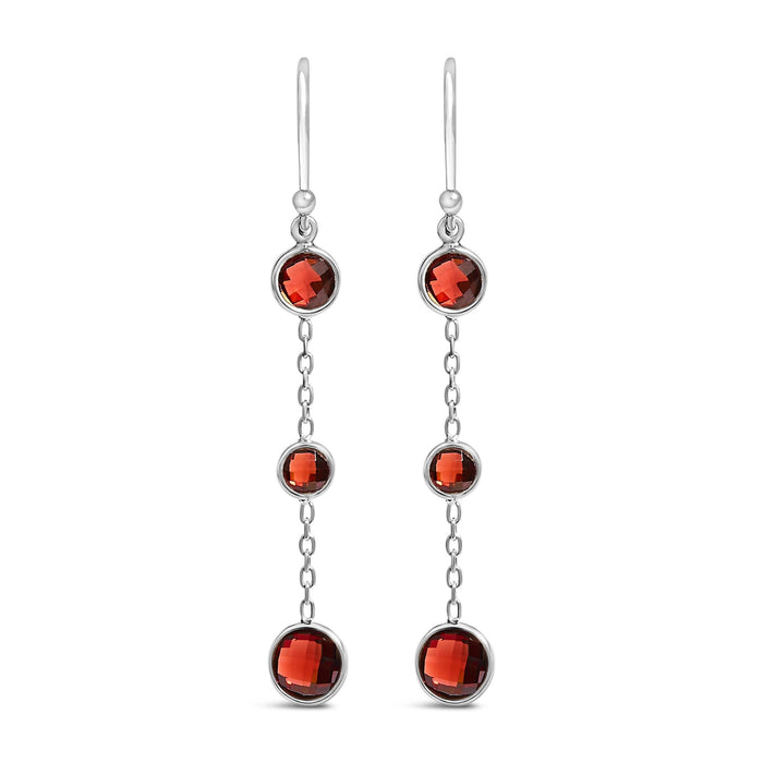 Aretes colgantes graduados de bisel con granate rojo en plata de ley, foto 1