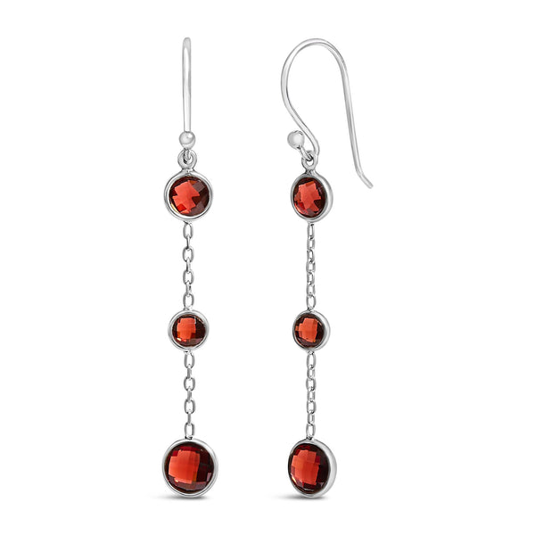 Graduating Bezel-Set Red Garnet Dangle Earrings in Sterling Silver, photo 2