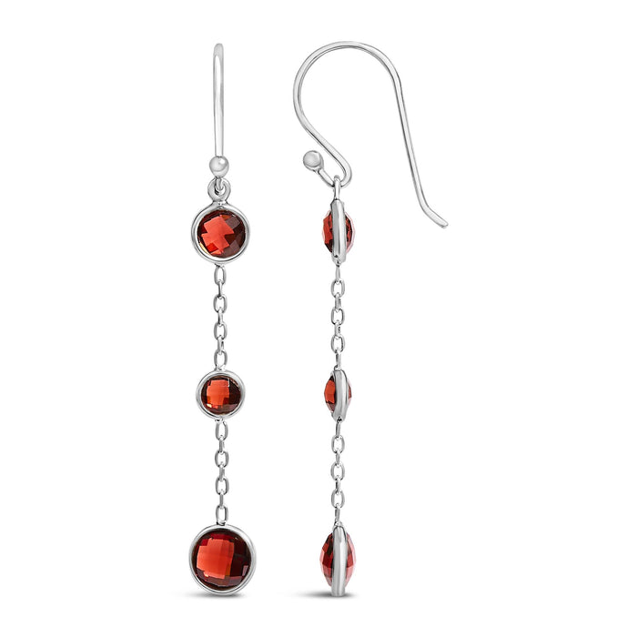 Aretes colgantes graduados de bisel con granate rojo en plata de ley, foto 4