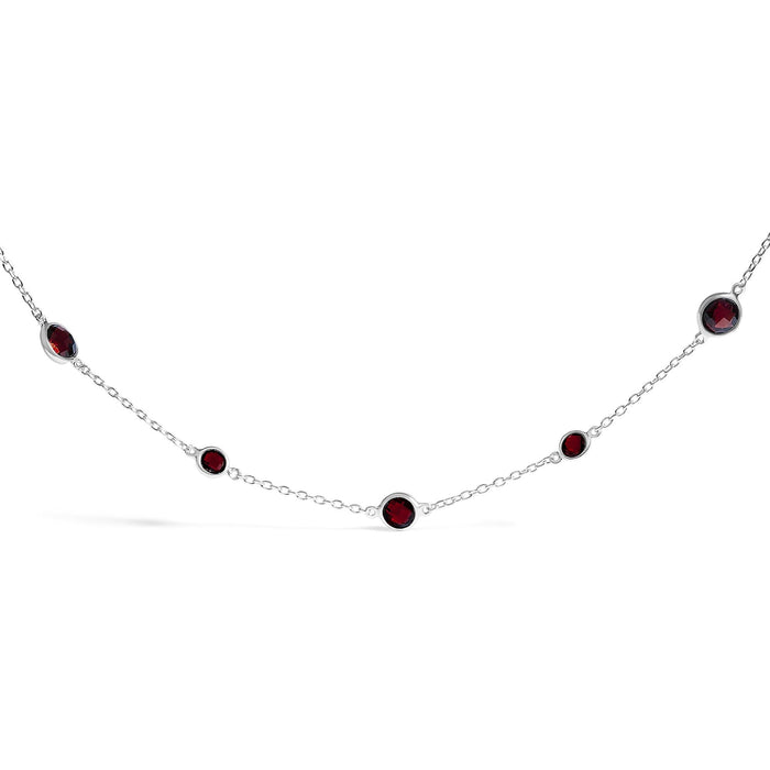 Collar de estaciones de bisel con granate rojo talla tablero de ajedrez en plata de ley, foto 1