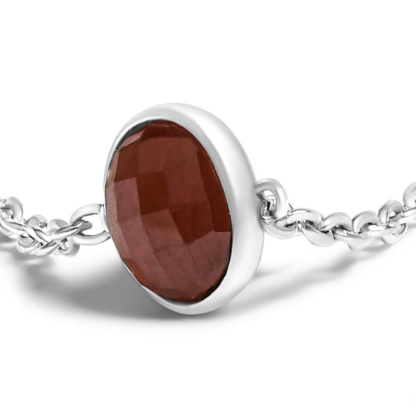 Checkerboard Cut Red Garnet Bezel Station Necklace in Sterling Silver, photo 2