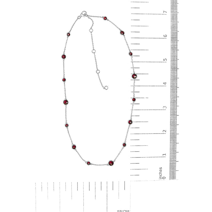 Collar de estaciones de bisel con granate rojo talla tablero de ajedrez en plata de ley, foto 5