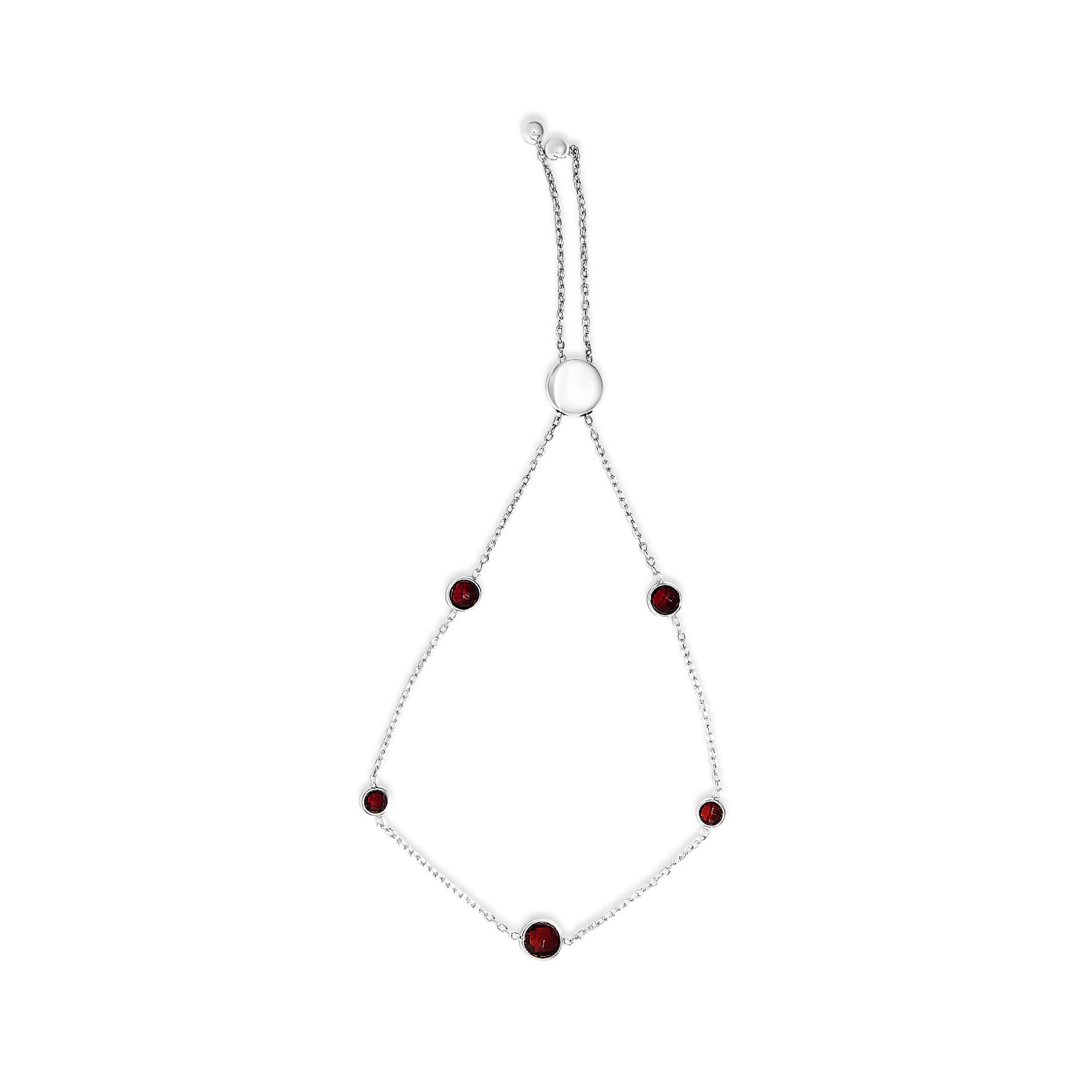 Bezel-Set Red Garnet 5 Station Adjustable Bolo Bracelet in Sterling Silver, photo 1