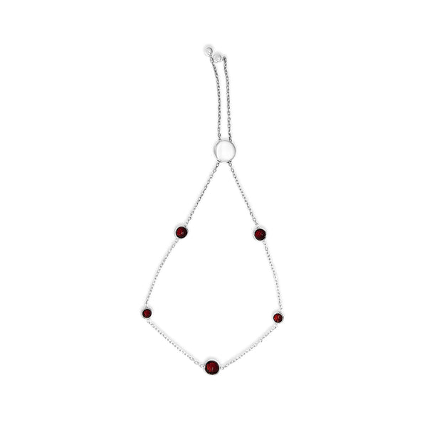 Bezel-Set Red Garnet 5 Station Adjustable Bolo Bracelet in Sterling Silver, photo 1