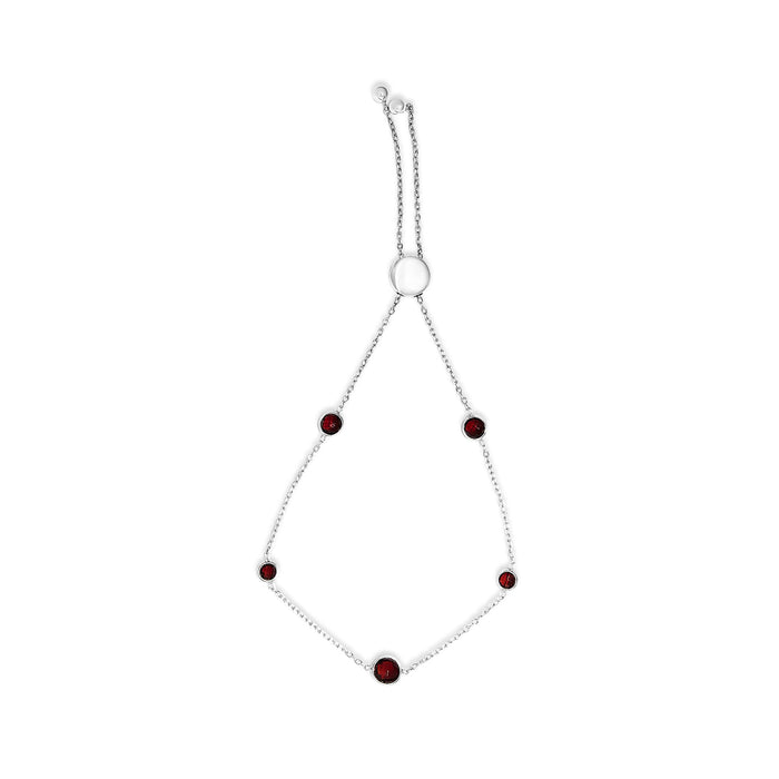Bezel-Set Red Garnet 5 Station Adjustable Bolo Bracelet in Sterling Silver, photo 1