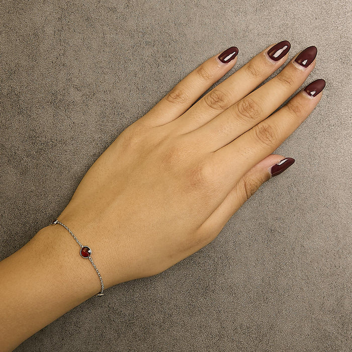 Bezel-Set Red Garnet 5 Station Adjustable Bolo Bracelet in Sterling Silver, photo 3