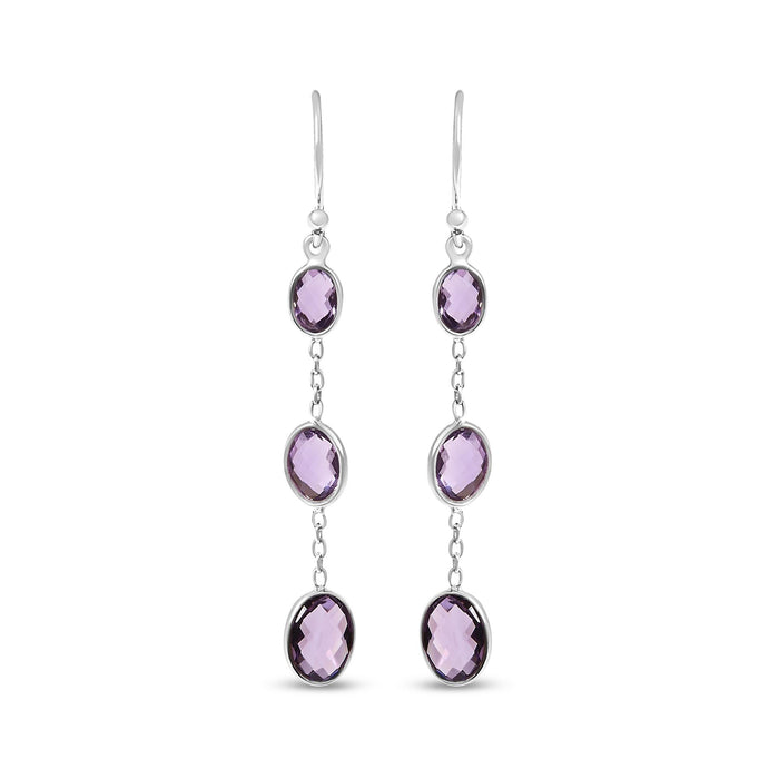 Aretes colgantes con amatista morada ovalada de talla tablero de ajedrez en plata de ley, foto 1