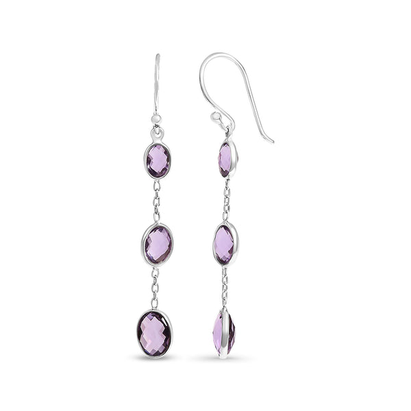 Checkerboard Cut Oval Purple Amethyst Drop and Dangle Earrings in Sterling Silver, photo 2