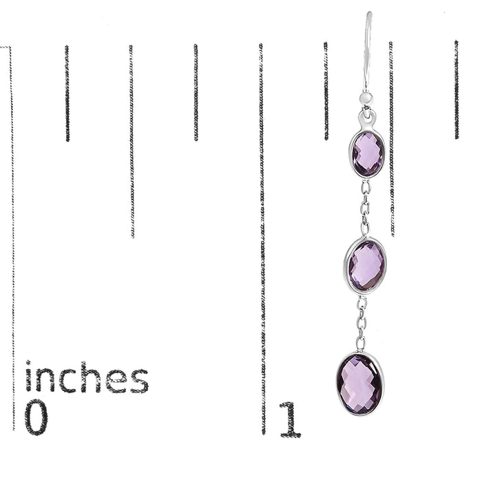 Aretes colgantes con amatista morada ovalada de talla tablero de ajedrez en plata de ley, foto 6