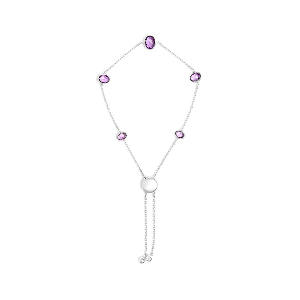Bezel-Set Purple Amethyst 5 Station Adjustable Bolo Bracelet in Sterling Silver, photo 1