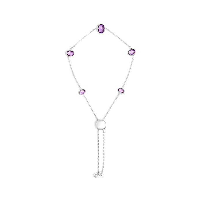 Pulsera bolo ajustable de 5 estaciones con amatista púrpura de bisel en plata de ley, foto 1