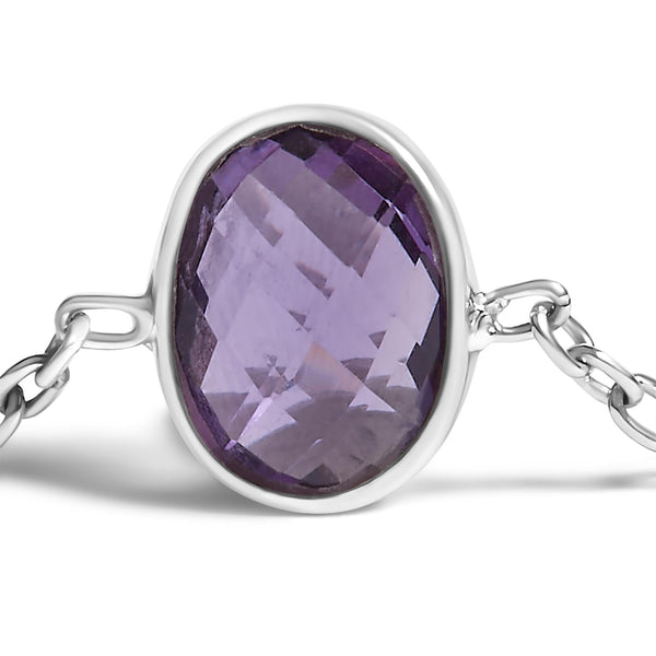 Bezel-Set Purple Amethyst 5 Station Adjustable Bolo Bracelet in Sterling Silver, photo 2