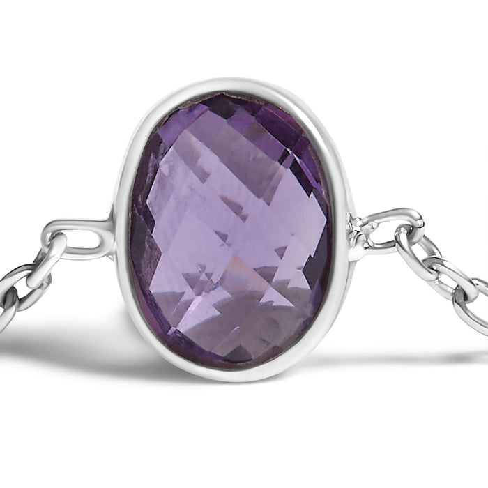 Pulsera bolo ajustable de 5 estaciones con amatista púrpura de bisel en plata de ley, foto 2