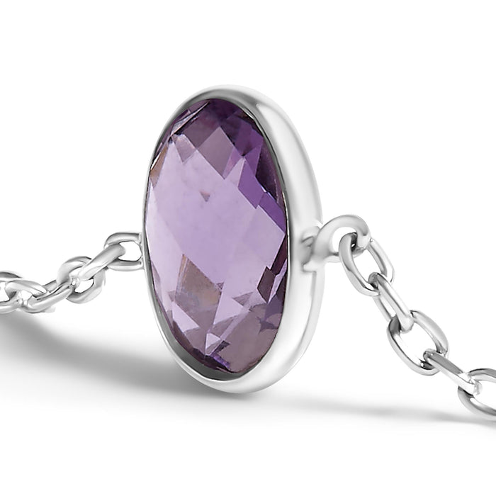 Pulsera bolo ajustable de 5 estaciones con amatista púrpura de bisel en plata de ley, foto 4