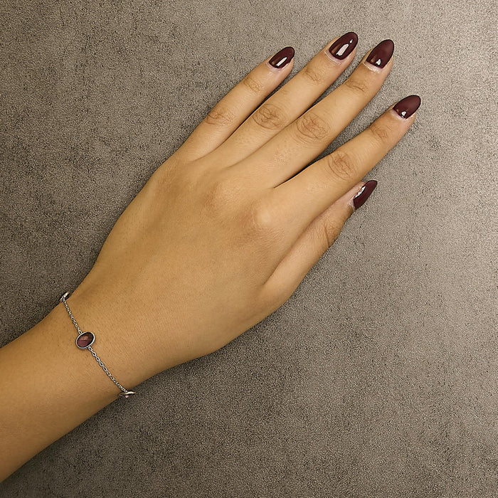 Pulsera bolo ajustable de 5 estaciones con amatista púrpura de bisel en plata de ley, foto 3