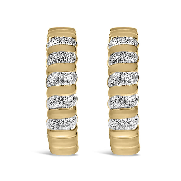 1/10 Ct. T.W. Diamond Ribbed Design Hoop Earrings in Gold Vermeil, photo 1
