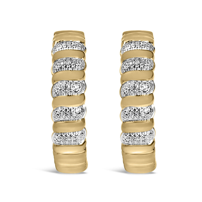 1/10 Ct. T.W. Diamond Ribbed Design Hoop Earrings in Gold Vermeil, photo 1