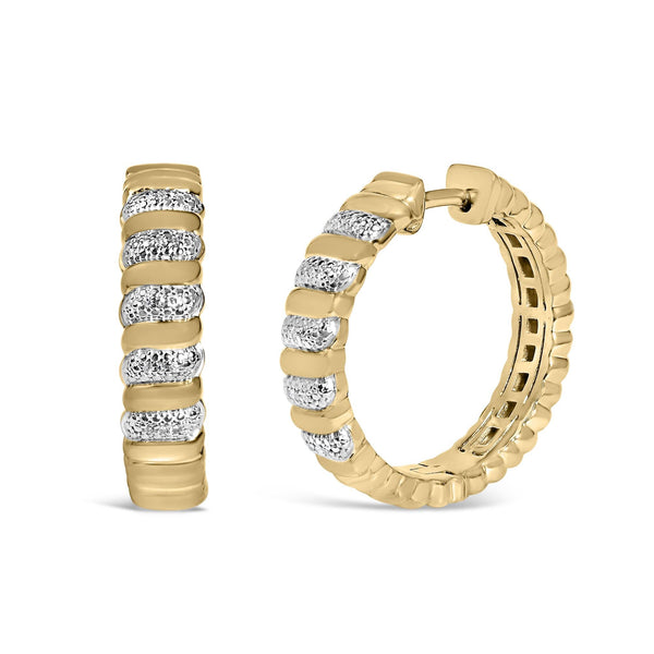 1/10 Ct. T.W. Diamond Ribbed Design Hoop Earrings in Gold Vermeil, photo 2