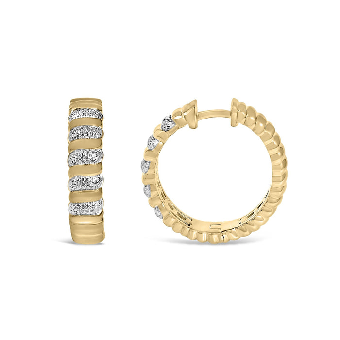 1/10 Ct. T.W. Diamond Ribbed Design Hoop Earrings in Gold Vermeil, photo 4